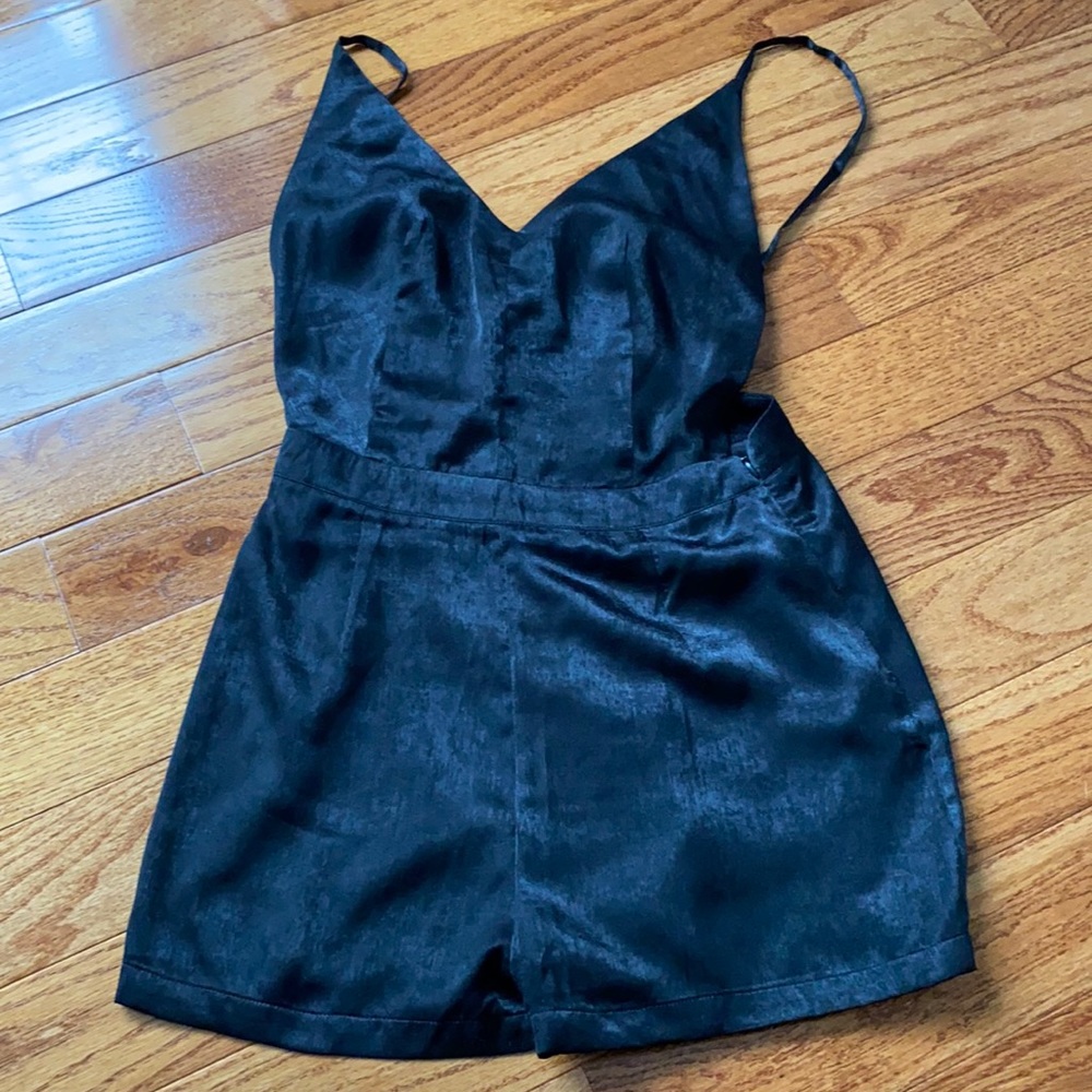 Black silk romper. Backless